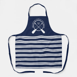 Navy Blue White Nautical Lake House Monogram Apron