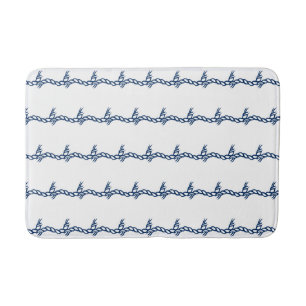 Navy Blue white nautical rope waves pattern Bath Mat
