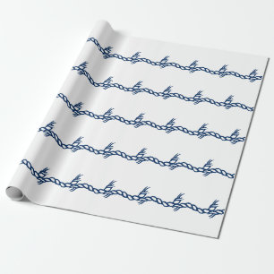 Navy Blue white nautical rope waves pattern gift W Wrapping Paper