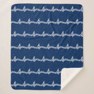 Navy Blue white nautical rope waves pattern Sherpa Blanket