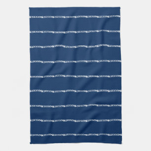 Navy Blue white nautical ropes pattern Kitchen Tow Tea Towel