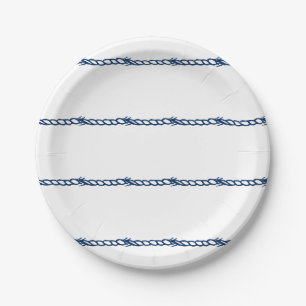 Navy Blue white nautical ropes pattern party Paper Plate