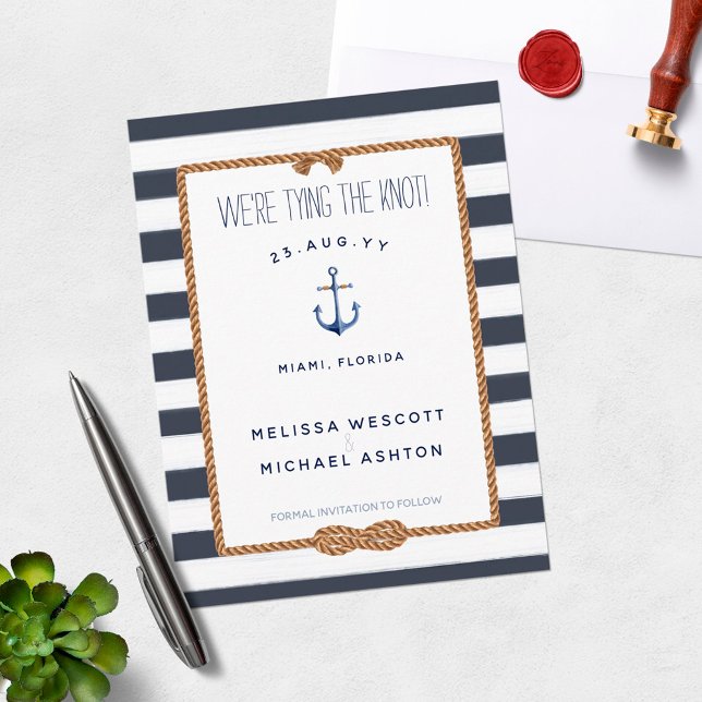 Navy Blue White Nautical Tying the Knot Infinity Save The Date (Creator Uploaded)