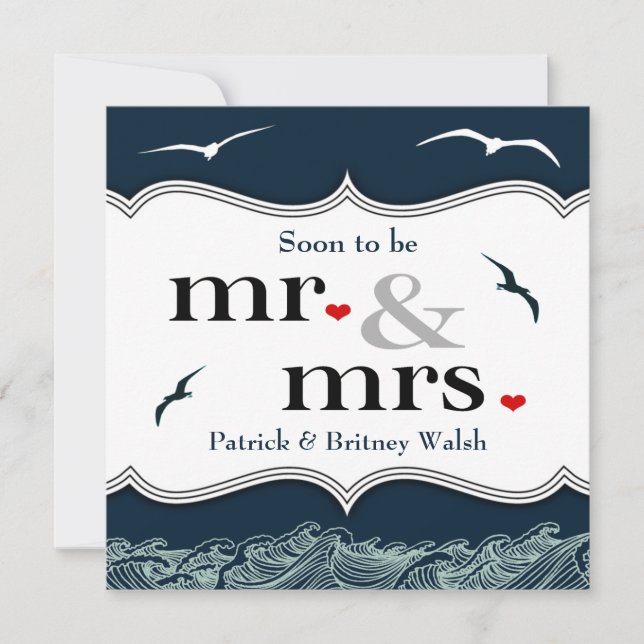 Navy Blue & White Nautical Wedding Invitations (Front)