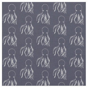 Navy Blue & White Octopus Pattern Fabric