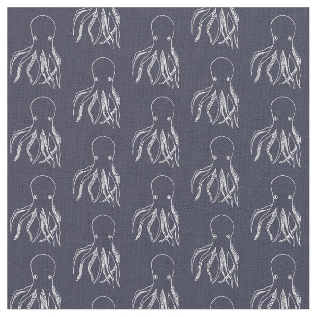 Navy Blue & White Octopus Pattern Fabric (Close Up)