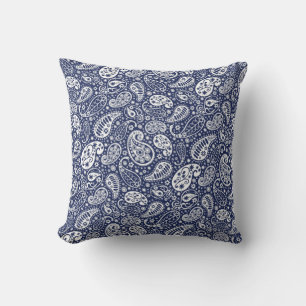 "Navy Blue White Paisley Throw Pillow" Cushion
