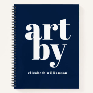 Navy Blue White Personalised Sketchbook Notebook