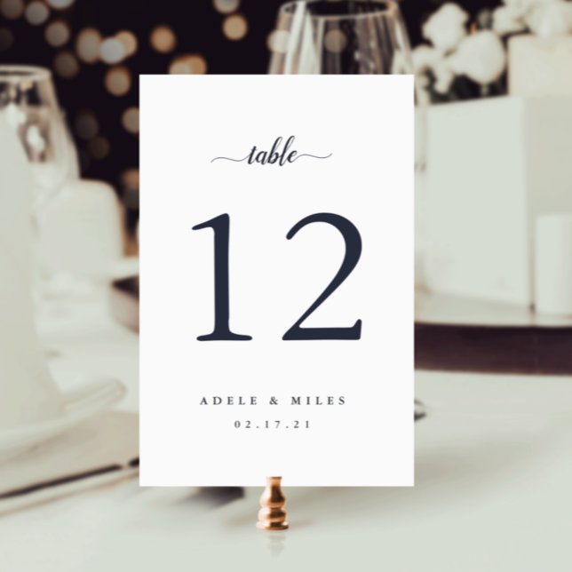 Navy Blue & White Personalised Table Number Card (Creator Uploaded)