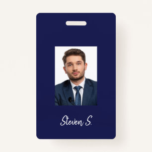 Navy blue white photo name badge ID badge