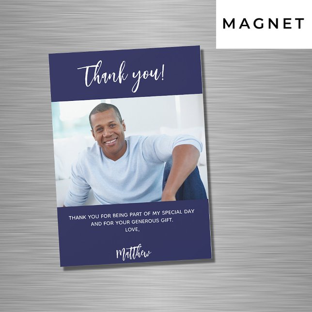 Navy blue white photo thank you magnet (Creator Uploaded)