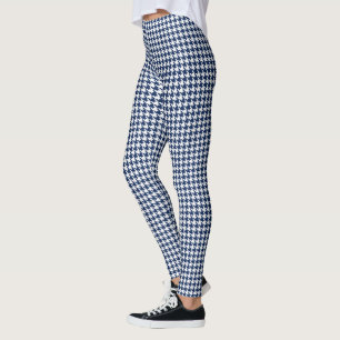 Navy Blue White Pied De Poule Houndstooth Leggings