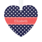 Navy Blue White Polka Dots Coral Name Monogram