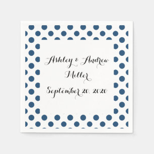 Navy Blue White Polka Dots Pattern Napkin