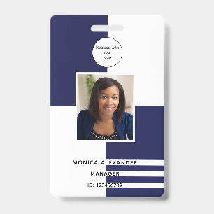 Navy blue white profile photo business corporate ID badge