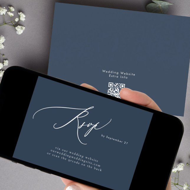 Navy Blue White QR Code Website Digital RSVP Invitation (Creator Uploaded)