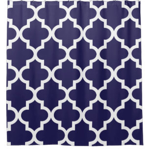 Navy Blue White Quatrefoil Pattern Shower Curtain