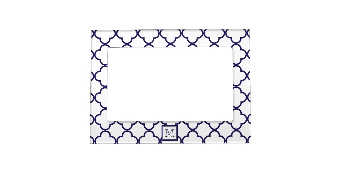 Navy Blue White Quatrefoil Your Monogram Magnetic Picture Frame Zazzle Com Au