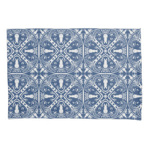 Navy Blue & White Rabbit & Bird Medallion Pattern Pillowcase