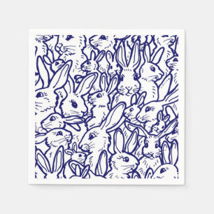 Navy Blue White Rabbit Bunny Drawing Cute Unique Napkin