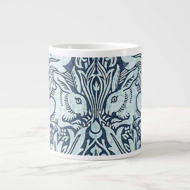 Navy Blue White Rabbit William Morris Coffee Mug (Front)