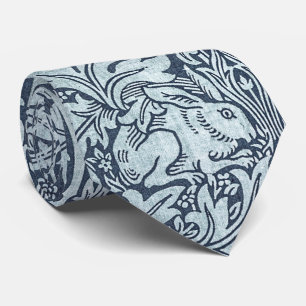 Navy Blue White Rabbit William Morris Neck Tie