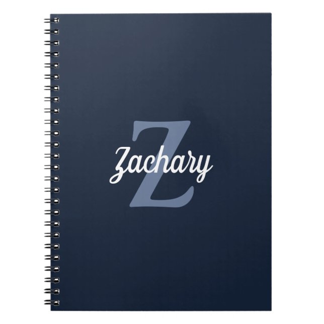 Navy Blue White Retro Monogram Personalised Notebook (Front)