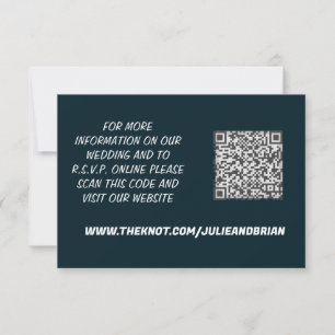 Navy Blue White Rose QR Code Wedding RSVP Card