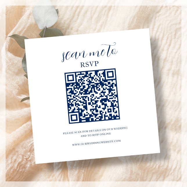 Navy Blue & White | RSVP QR Code Enclosure Card (Creator Uploaded)