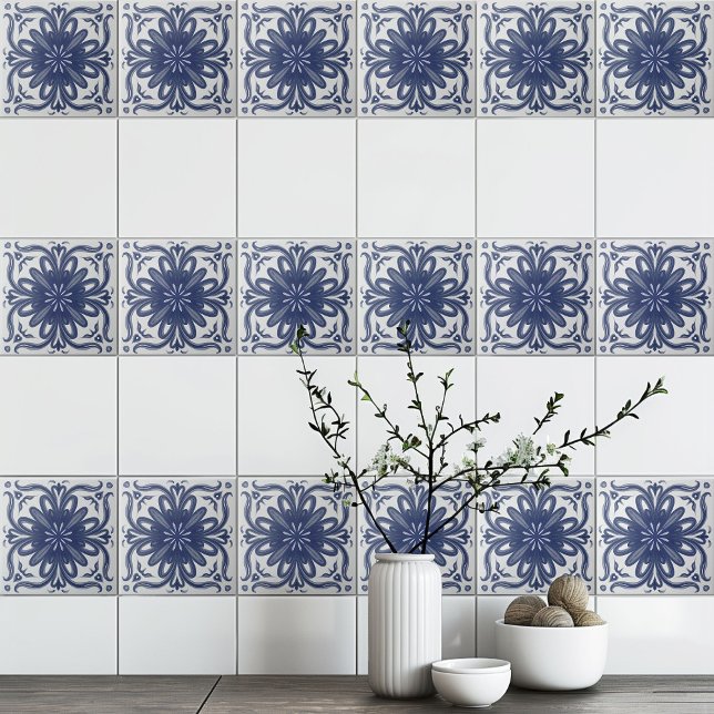 Navy Blue White Rustic Azulejo Mediterranean Ceramic Tile (Creator Uploaded)