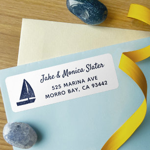 Navy Blue & White Sailboat Nautical Return Address Label