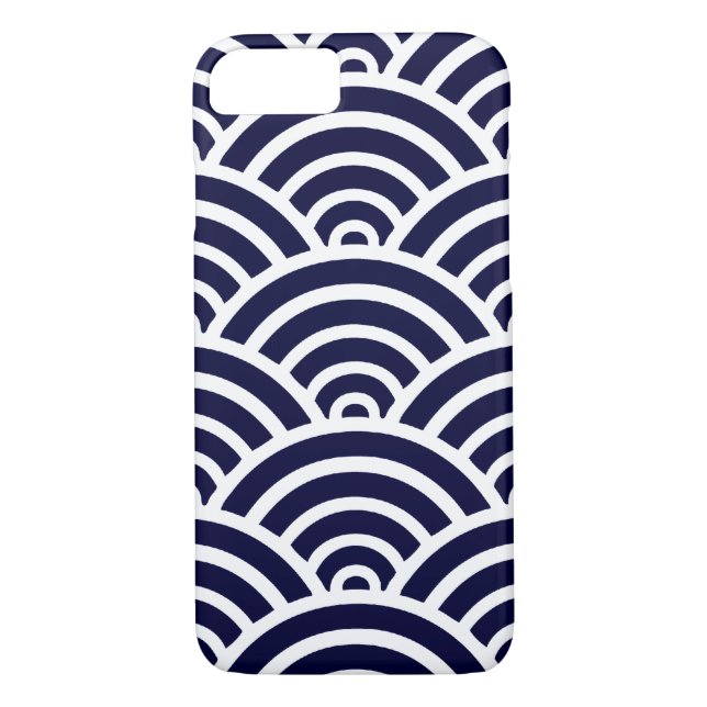 Navy Blue & White Scallop Pattern Case-Mate iPhone Case (Back)