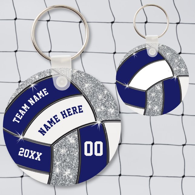 Navy Blue, White, Silver, Volleyball Gifts in Bulk Key Ring (Volleyball keychains. Cheap Volleyball Team Gifts. Volleyball bag tags, backpack tags. End of Season)