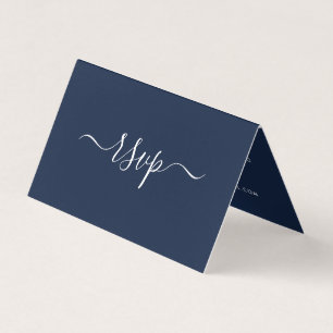 Navy Blue & White Simple Script Photo RSVP Card