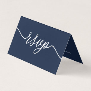 Navy Blue & White, Simple Script & Photo RSVP Card