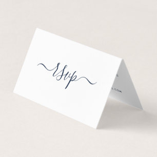 Navy Blue & White Simple Script Photo RSVP Card