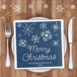 Navy Blue White Snowflakes Christmas Party Napkin