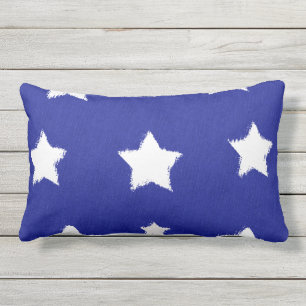 Navy Blue White Star Folk Outdoor Lumbar Pillow