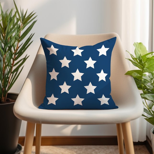 Navy Blue White Star Pattern Patriotic Cushion (Creator Uploaded)
