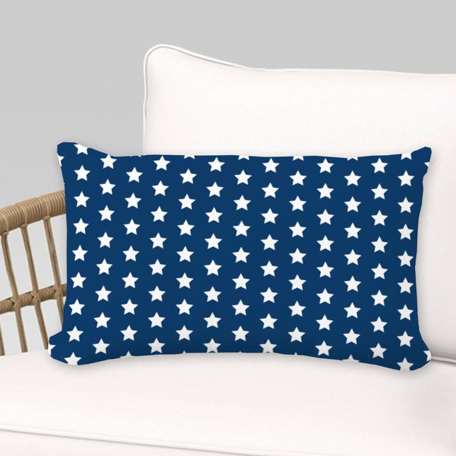 Navy Blue White Star Pattern Patriotic Lumbar Cushion (Creator Uploaded)