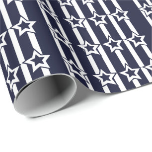 Navy Blue White Star Stripes  Wrapping Paper