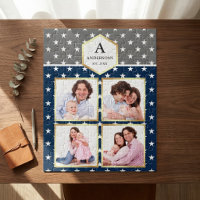 Navy Blue White Stars Pattern Family Photo Collage