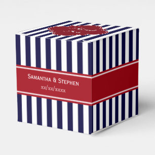 Navy Blue White Stripe Cranberry Name Monogram Favour Box