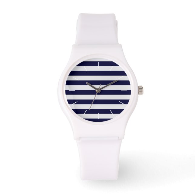 Navy Blue/White Stripe Nautical Watch (Front)
