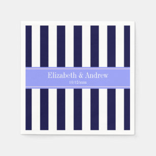 Navy Blue White Stripe Periwinkle Name Monogram Napkin