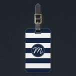 Navy Blue & White Stripe Personalised Luggage Tag<br><div class="desc">Modern navy blue and white striped pattern with custom monogram to add your own initial,  name or text.  Personalised monogram luggage tags - matching passport holders also available:</div>