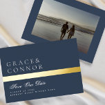 Navy Blue White Stripe Photo Save The Date<br><div class="desc">Please contact us for additional stationery or questions... . This card is part of a unique suite and collection.</div>