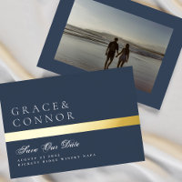Navy Blue White Stripe Photo Save The Date