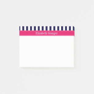 Navy Blue White Stripe Raspberry Name Monogram Post-it Notes