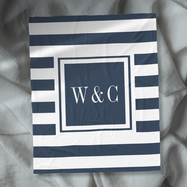 Navy Blue White Stripe Trendy Monogram Fleece Blanket (Navy Blue White Stripe Trendy Monogram Fleece Blanket)